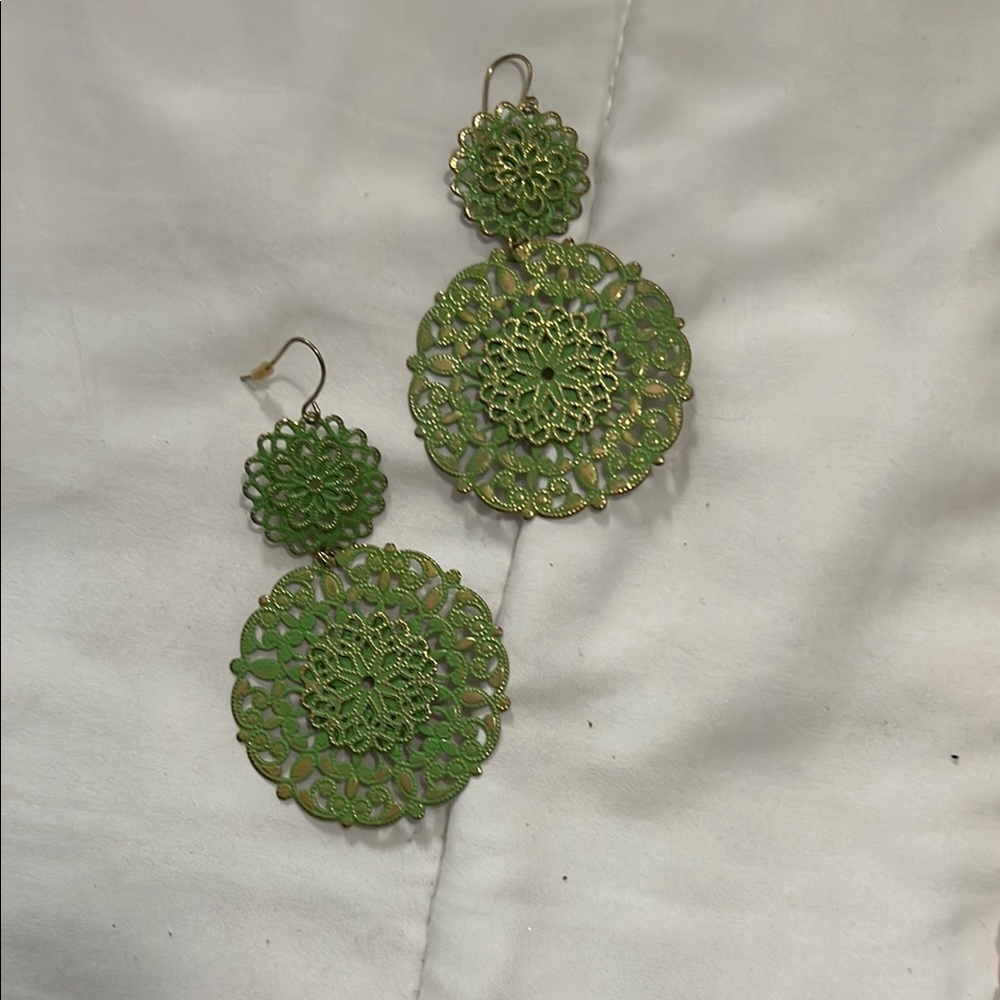 Green Filigree Dangle Earrings